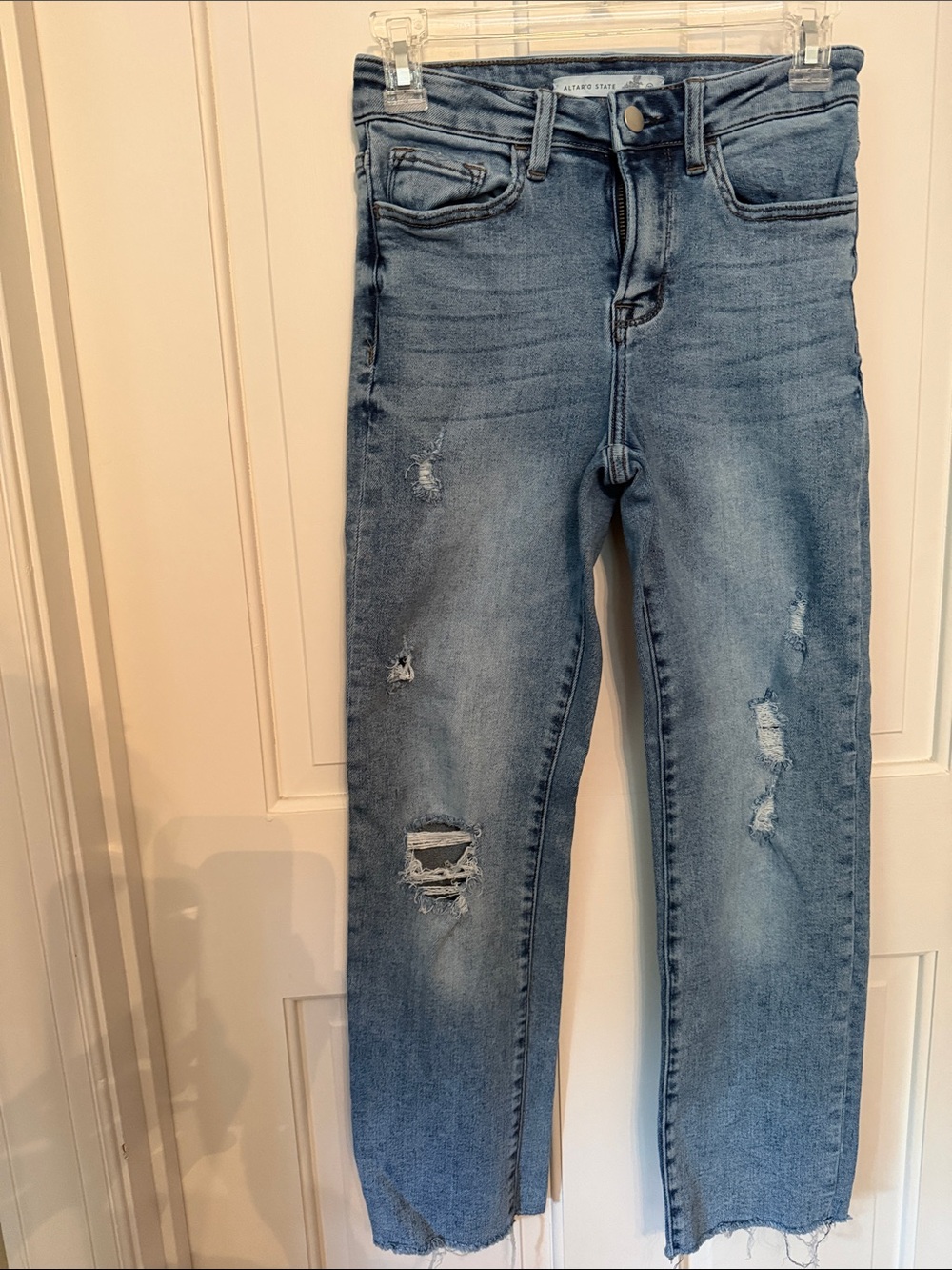 Altar'd State Distressed Light Blue Ankle Jeans